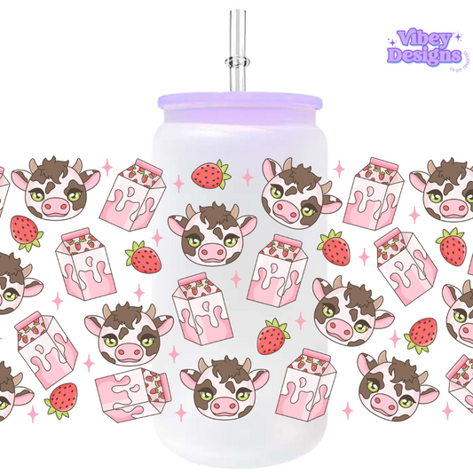 Uv Dtf Wrap For 16oz Libbey Glass - Strawberry milk cows