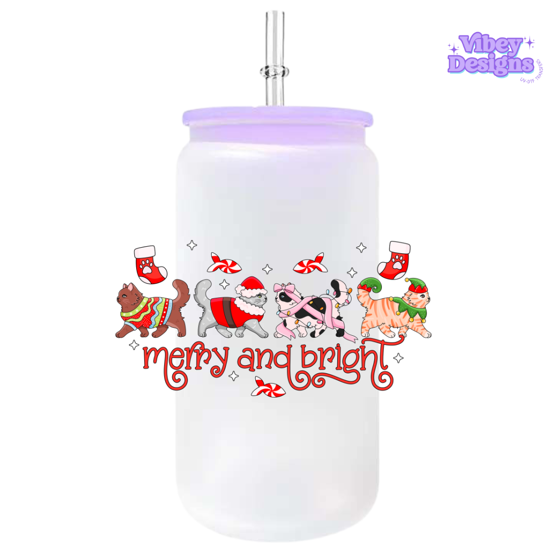 UV-DTF Transfer for Bottle, Glass, Mug, Diary - Merry & Bright Kitty