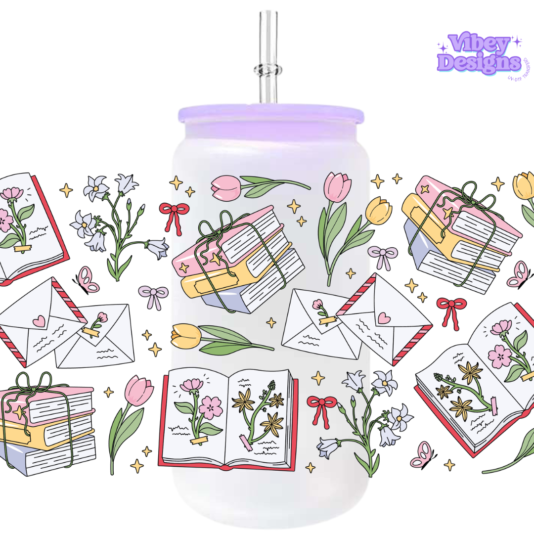 Uv Dtf Wrap For 16oz Libbey Glass - #BK40 Spring Reads