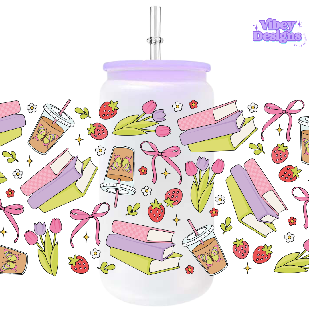 Uv Dtf Wrap For 16oz Libbey Glass - #BK42 Spring Reads