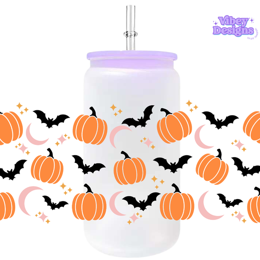 Uv Dtf Wrap For 16oz Libbey Glass - Pumpkin Bats