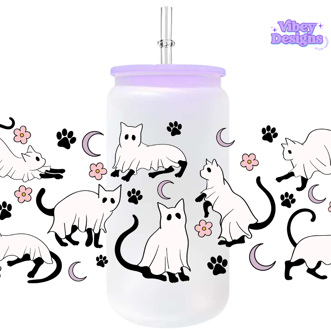 Uv Dtf Wrap For 16oz Libbey Glass - Cat Ghosties