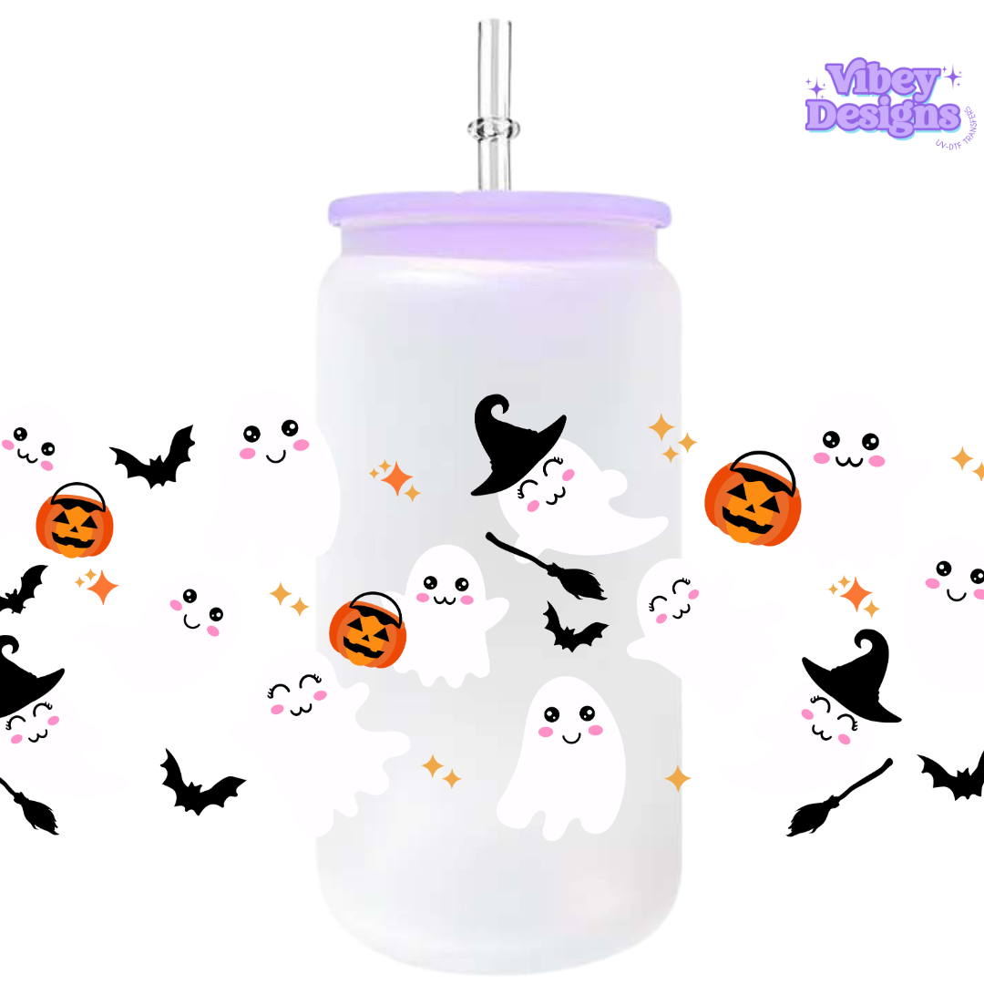 Uv Dtf Wrap For 16oz Libbey Glass - Witchy Ghosts