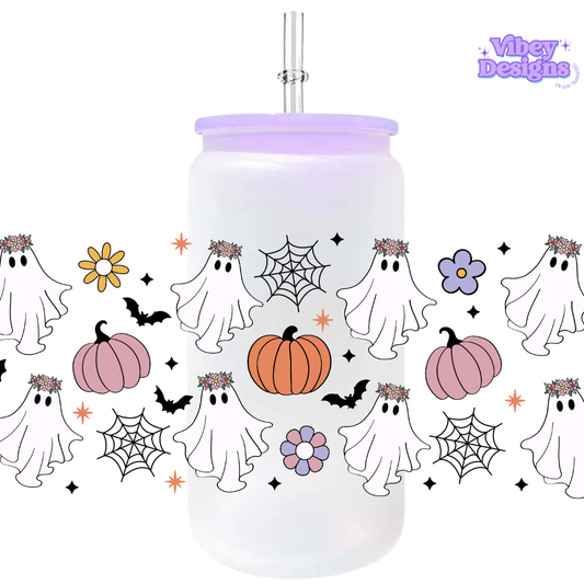 Uv Dtf Wrap For 16oz Libbey Glass - Flower Ghosties