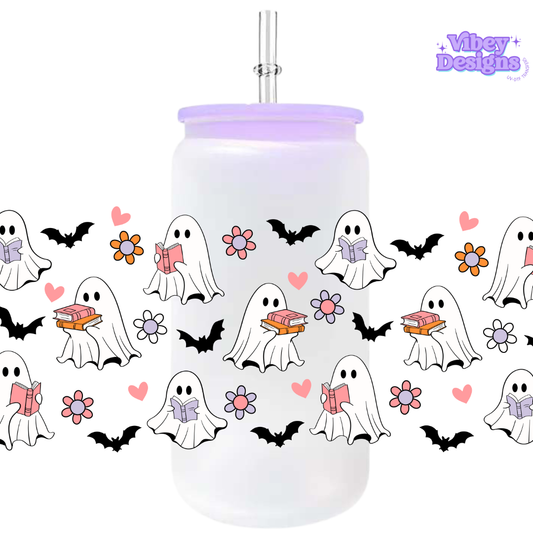 Uv Dtf Wrap For 16oz Libbey Glass - Heart Flower Ghosties