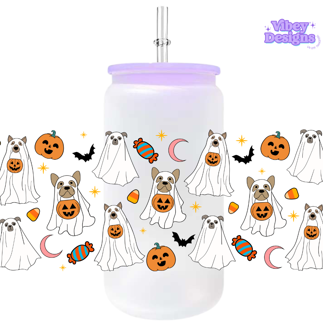 Uv Dtf Wrap For 16oz Libbey Glass - Halloween Doggos