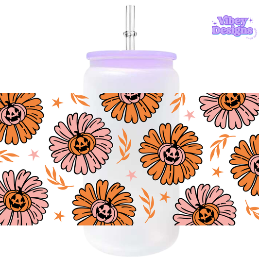 Uv Dtf Wrap For 16oz Libbey Glass - Pumpkin Flowers