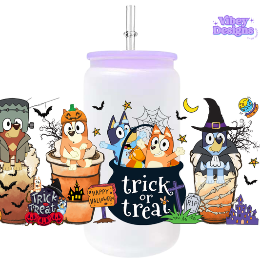 Uv Dtf Wrap For 16oz Libbey Glass - Blue Halloween