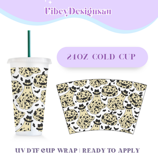 24oz Cold Cup Uv Dtf Wrap - Cowboy Ghosts