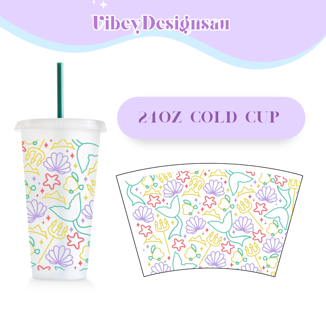 RTS 24oz Cold Cup Uv Dtf Wrap - Pastel Beach