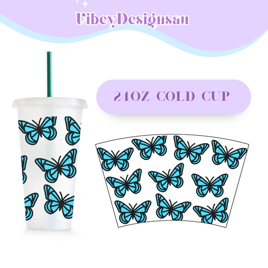 24oz Cold Cup Uv Dtf Wrap - Emerald Butterflies