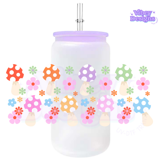 Uv Dtf Wrap For 16oz Libbey Glass - Pastel Mushrooms