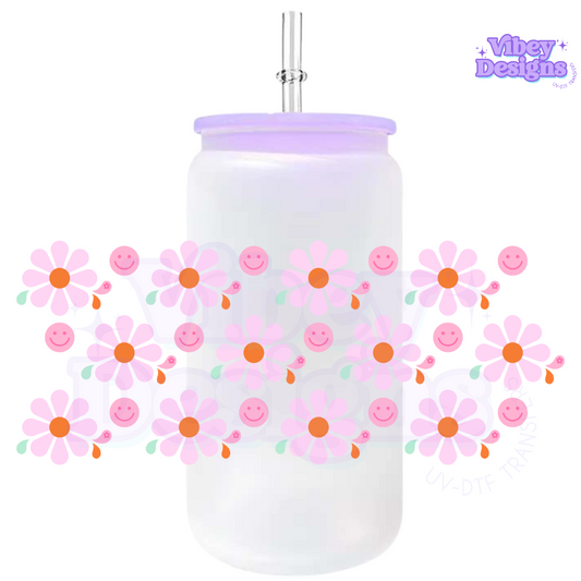 Uv Dtf Wrap For 16oz Libbey Glass - Smiley Daisies