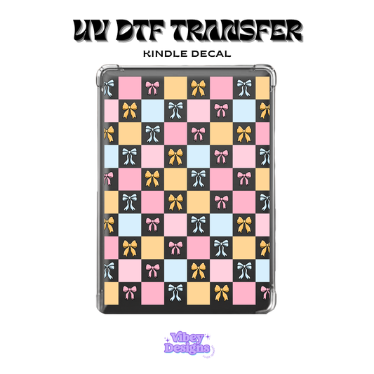 UV DTF Kindle Decal - Bows & Checker