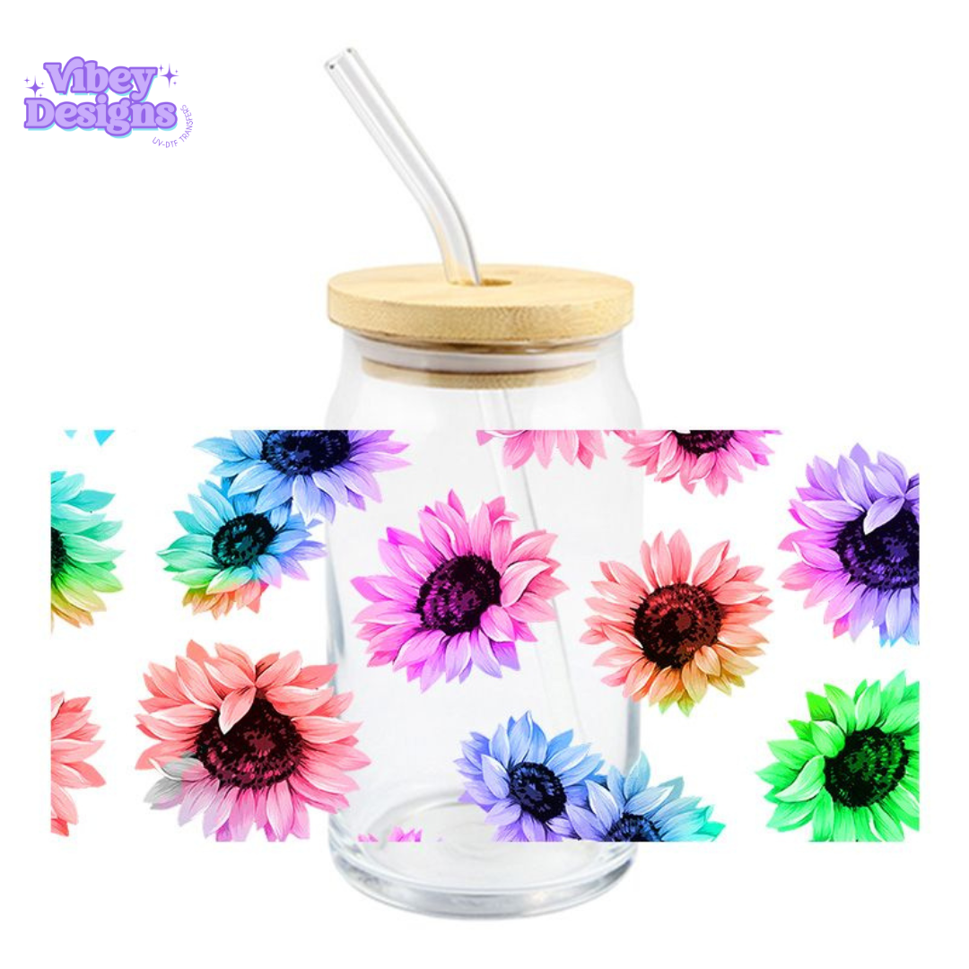 Uv Dtf Wrap For 16oz Libbey Glass - Neon Flowers