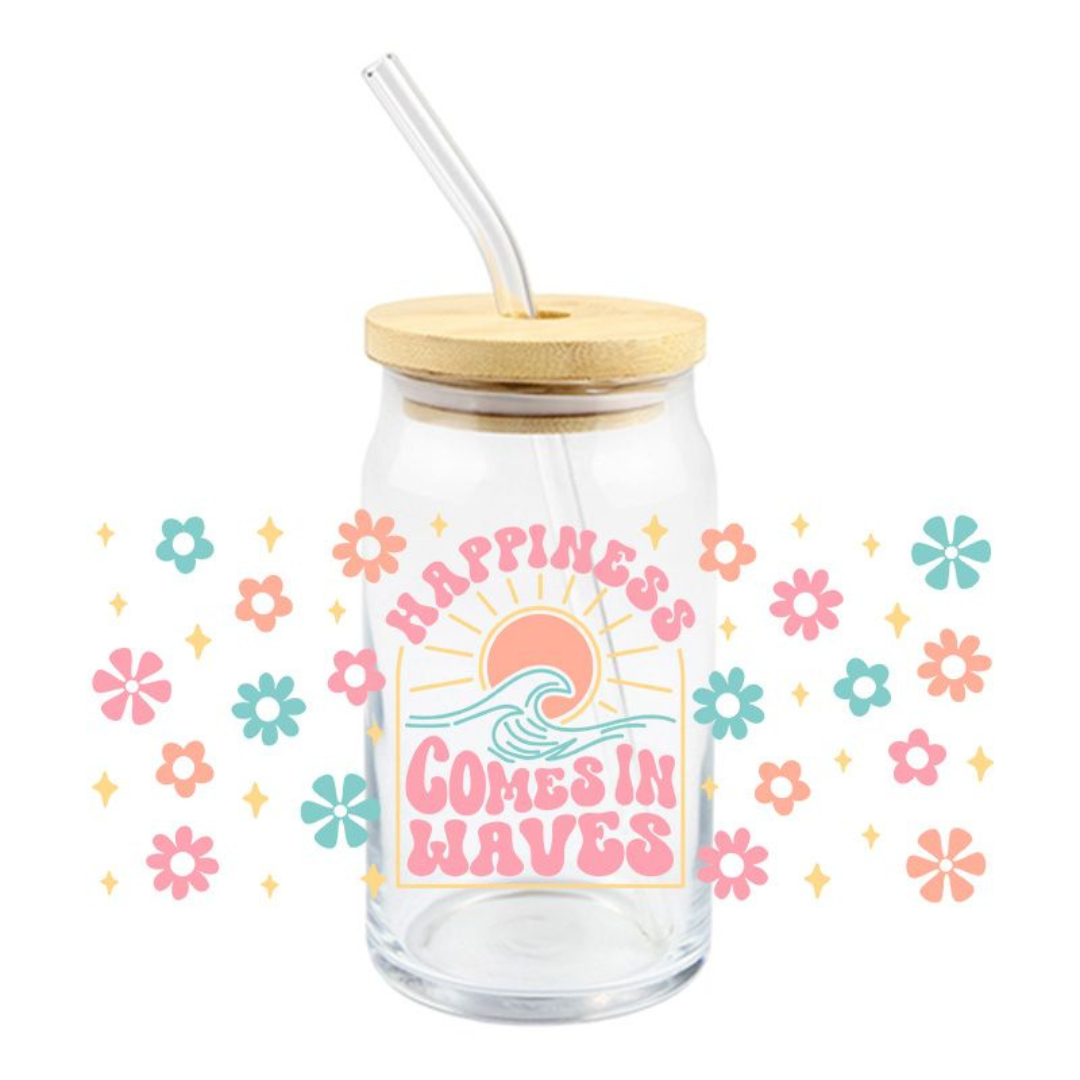 Uv Dtf Wrap For 16oz Libbey Glass - Happiness Comes In Waves