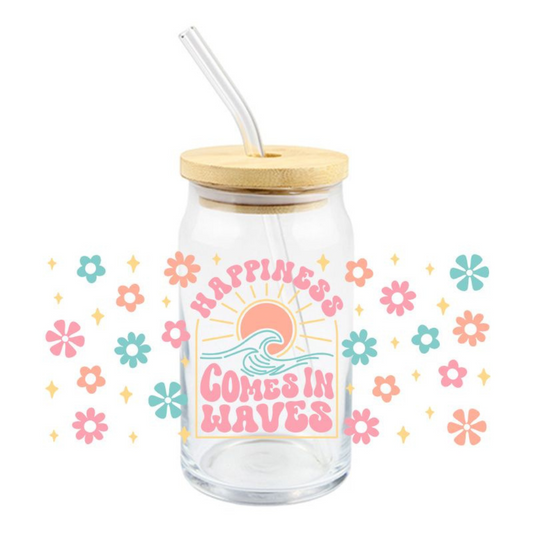 Uv Dtf Wrap For 16oz Libbey Glass - Happiness Comes In Waves