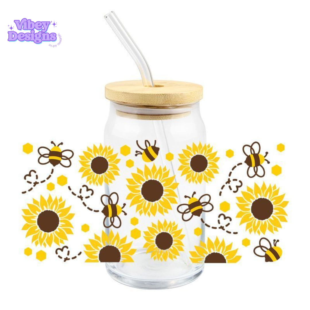 Uv Dtf Wrap For 16oz Libbey Glass - Sunflower Bee’s