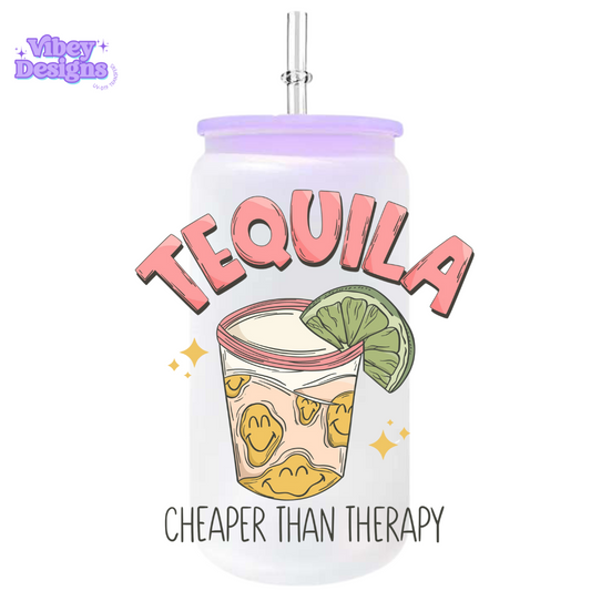 RTS UV-DTF Transfer for Bottle, Glass, Mug, Diary - Tequila, Cheaper Than Therapy