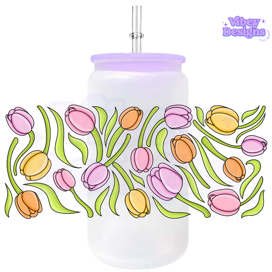 Uv Dtf Wrap For 16oz Libbey Glass - Tulips