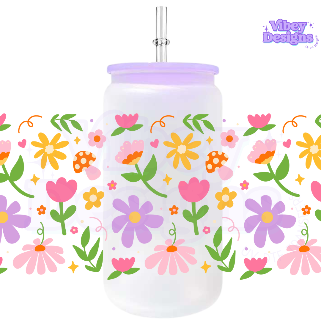 Uv Dtf Wrap For 16oz Libbey Glass - Spring doodles