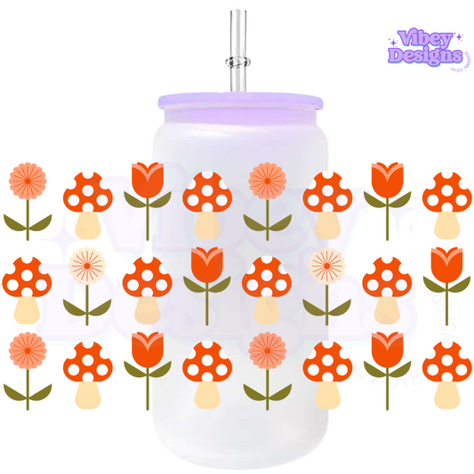 Uv Dtf Wrap For 16oz Libbey Glass - Tulips & Mushrooms