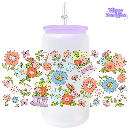 Uv Dtf Wrap For 16oz Libbey Glass - Flowergarden doodles