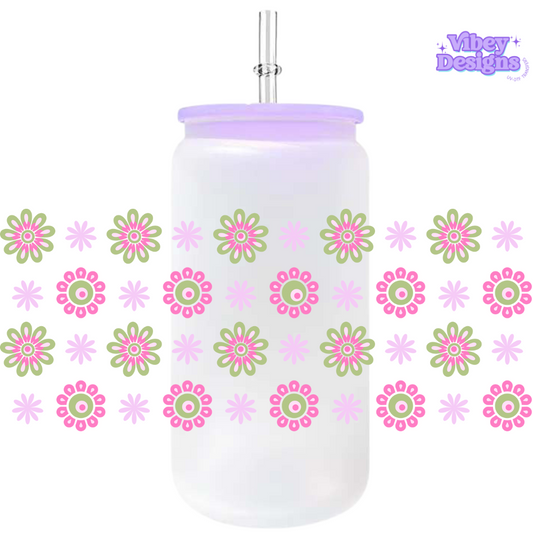 Uv Dtf Wrap For 16oz Libbey Glass - Cutie flowers pink