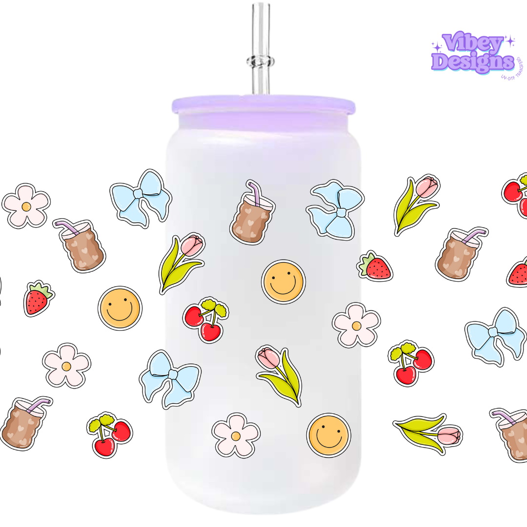 Uv Dtf Wrap For 16oz Libbey Glass - Spring Stickers