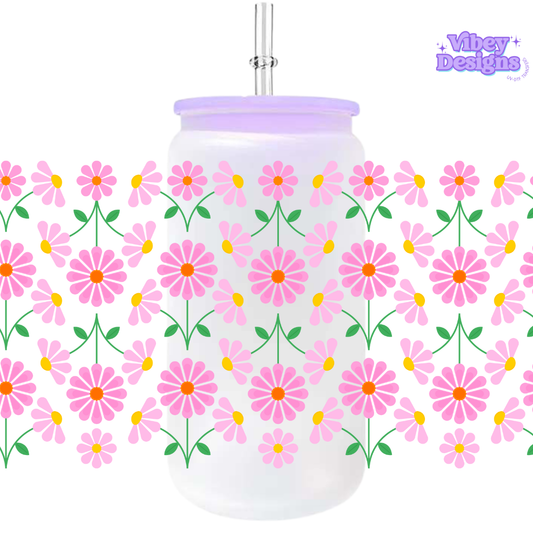Uv Dtf Wrap For 16oz Libbey Glass - Wildflowers Pink