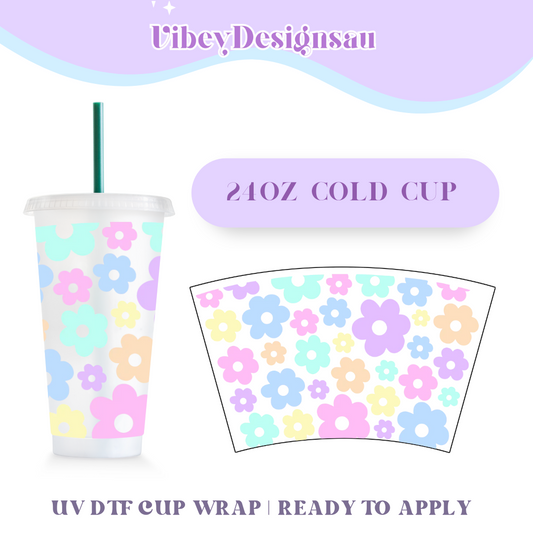 RTS 24oz Cold Cup Uv Dtf Wrap - Pastel Flowers