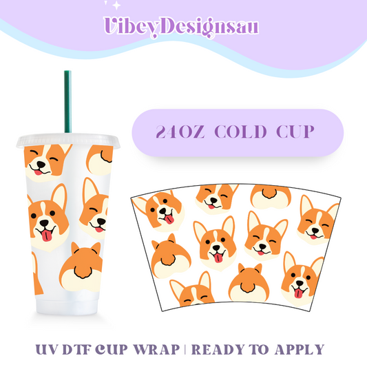 24oz Cold Cup Uv Dtf Wrap - Cute Corgis