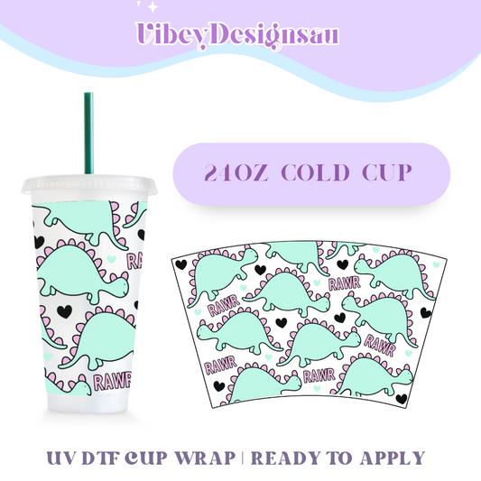 24oz Cold Cup Uv Dtf Wrap - Aqua Dino's