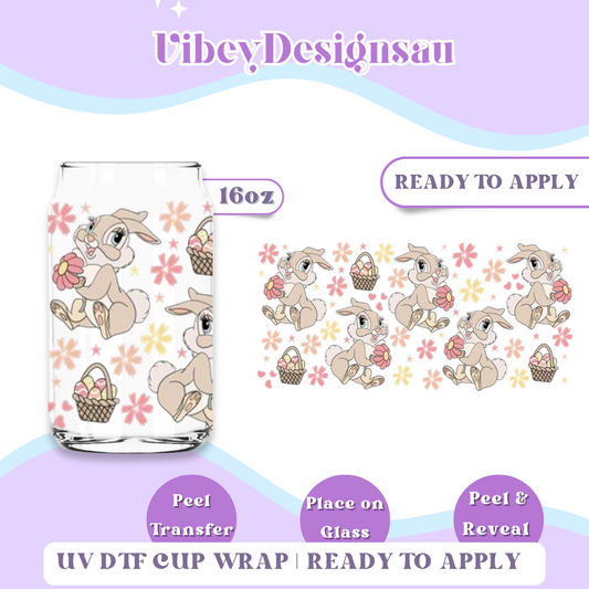 Uv Dtf Cup Wrap for 16oz Libbey Glass - Cute Bunny Spring