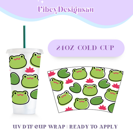 24oz Cold Cup Uv Dtf Wrap - Cute Frogs