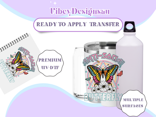 Uv-dtf Permanent Decal - Anti-social Butterfly