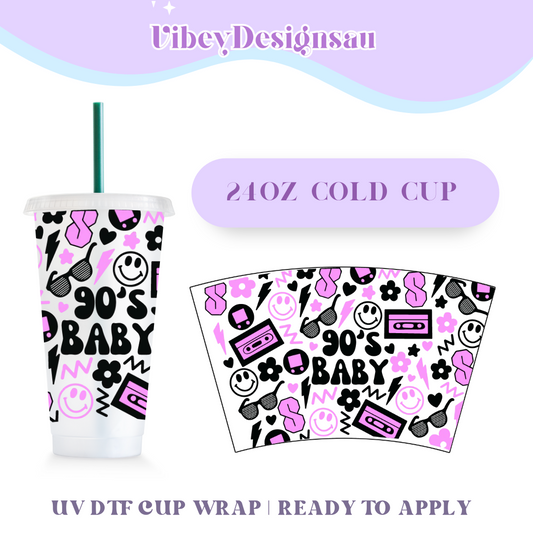 24oz Cold Cup Uv Dtf Wrap - 90s Baby