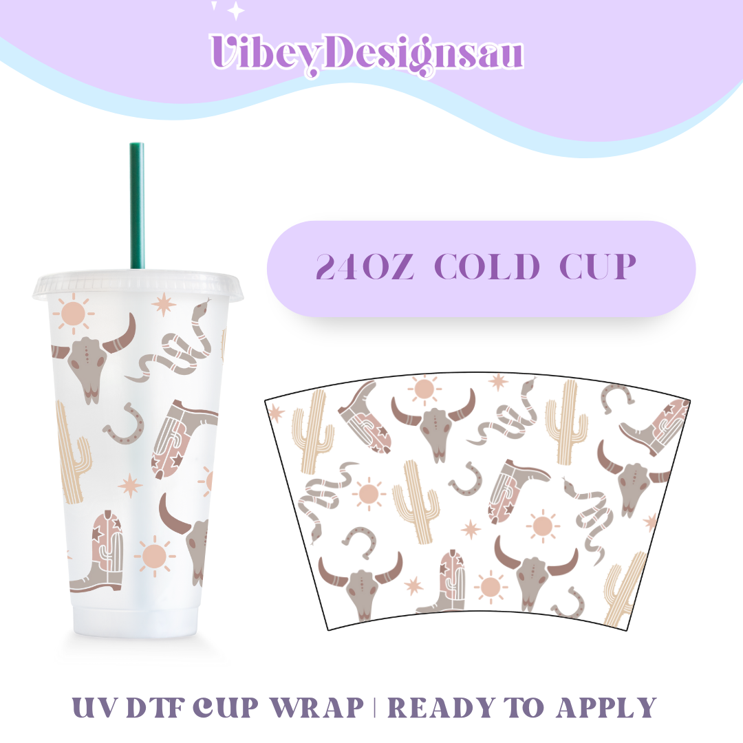 RTS 24oz Cold Cup Uv Dtf Wrap - Western Vibes