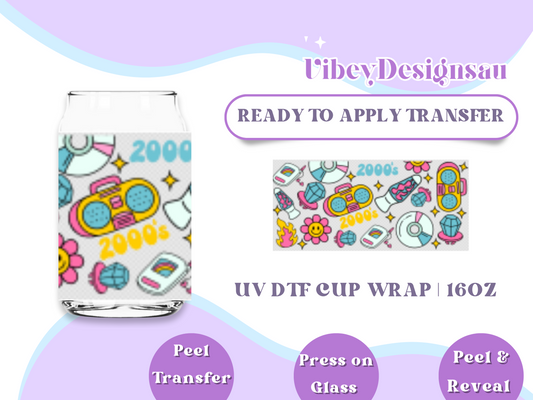 Uv Dtf Cup Wrap for 16oz Libbey Glass - 2000’s Baby Retro