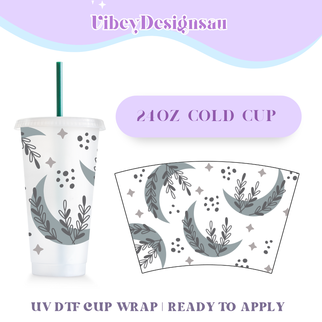 RTS 24oz Cold Cup Uv Dtf Wrap - Crescent Moon Grey