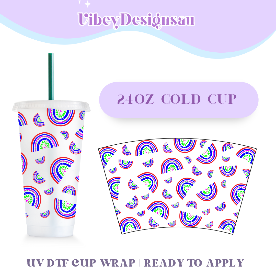 RTS 24oz Cold Cup Uv Dtf Wrap - Purple Rainbows