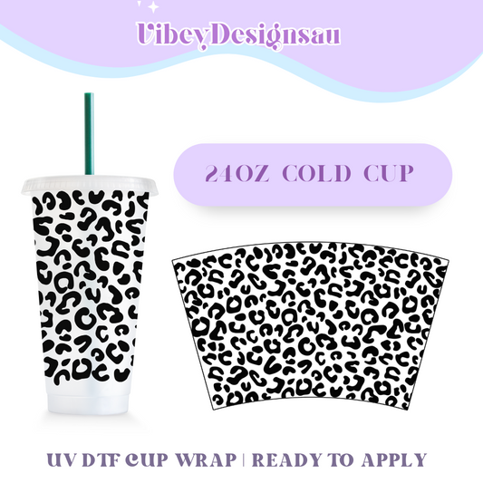 RTS 24oz Cold Cup Uv Dtf Wrap - Black Leopard Print