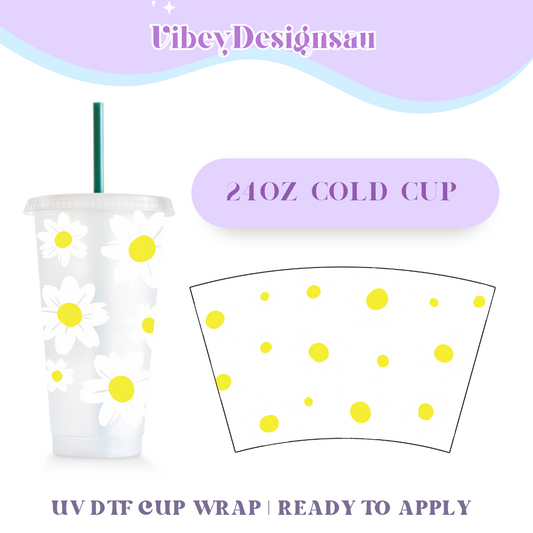 RTS 24oz Cold Cup Uv Dtf Wrap - White Daisies