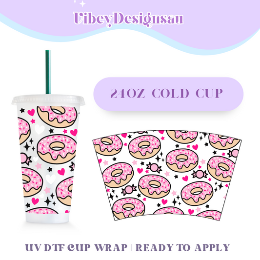 24oz Cold Cup Uv Dtf Wrap - Doughnuts & Sweeties