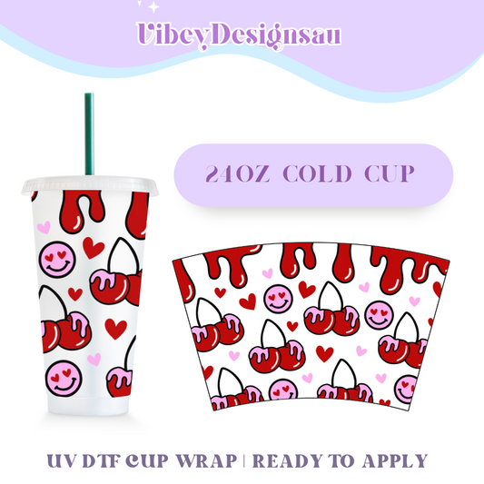 24oz Cold Cup Uv Dtf Wrap - Dripping Cherries