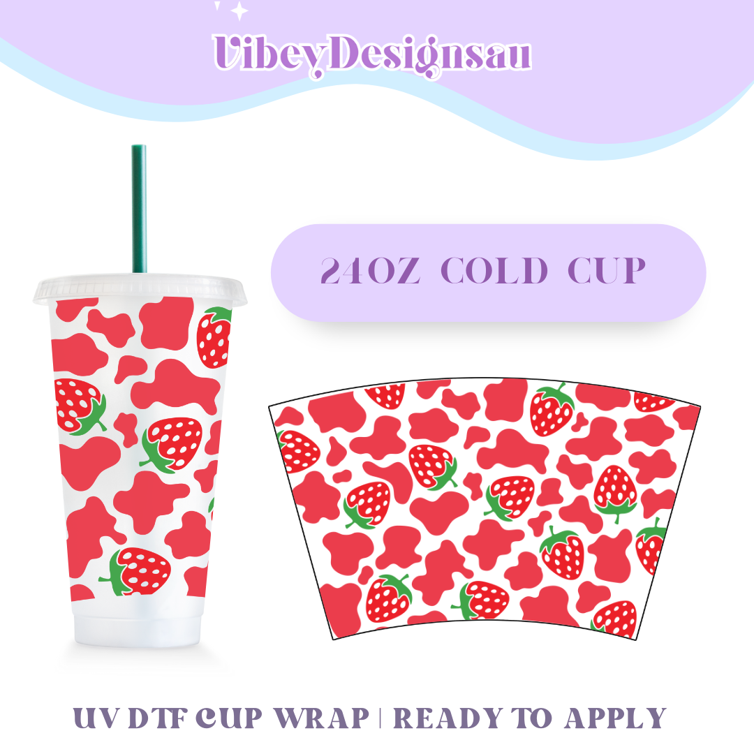 RTS 24oz Cold Cup Uv Dtf Wrap - Strawberry Cow-print