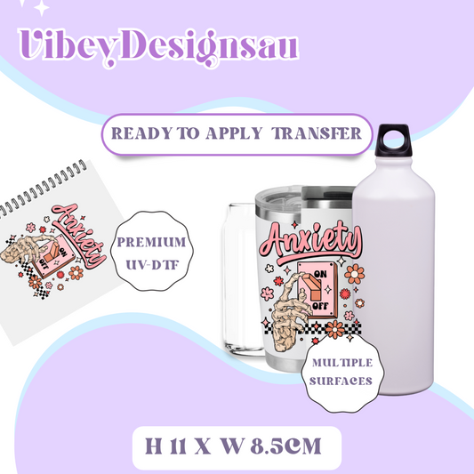 Uv Dtf Transfer for Bottle, Glass, Mug, Diary - Anxiety Off