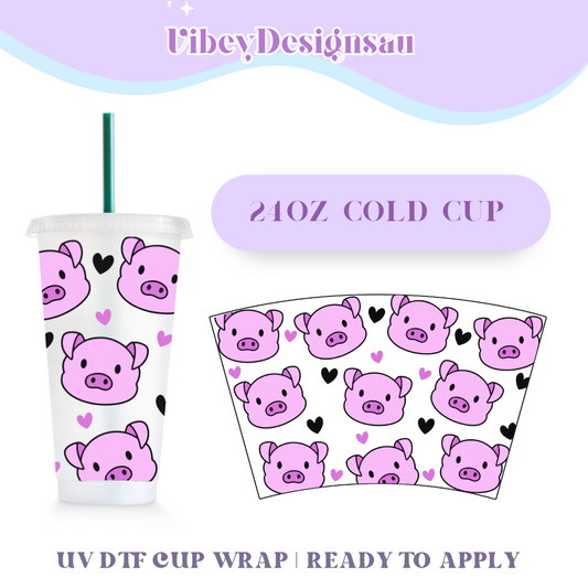 24oz Cold Cup Uv Dtf Wrap - Cute Piggies