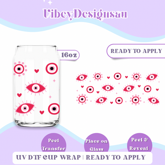 Uv Dtf Cup Wrap for 16oz Libbey Glass - Evil Eye Pink