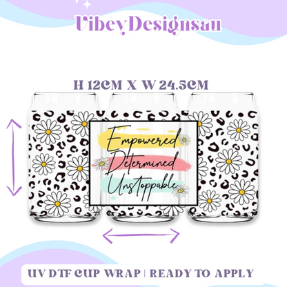 Uv Dtf Cup Wrap for 16oz Libbey Glass - Empowered Daisies & Leopard Print